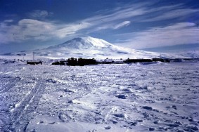 The ice runway at Williams Field, with Mount Erebus in the background.